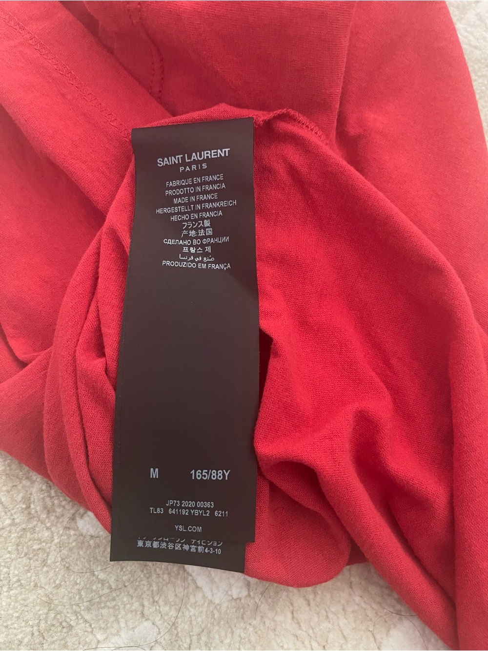 Saint Laurent Red Minimal Logo T-Shirt - Picture 6 of 8